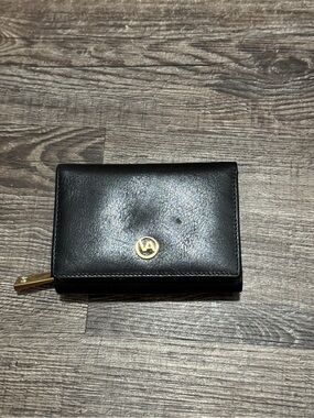 Valentina Black Leather Compact Wallet with Gold Accent